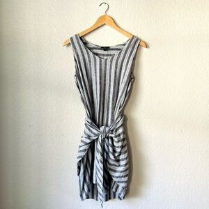 DREW Women’s Linen Blend Coastal Striped Sleeveless Tie Dress Size Medium Gray